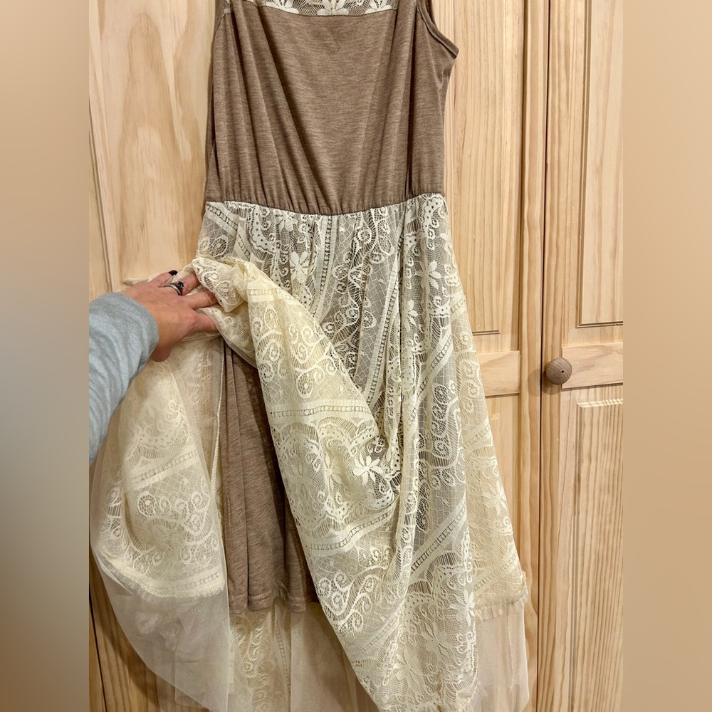 Altar'd State Cream Tulle Lace Spaghetti Strap Dress - Picture 5 of 7